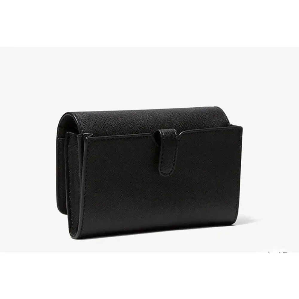 Michael Kors Jet Set Travel Crossbody Black Saffiano Leather Organizer Wallet